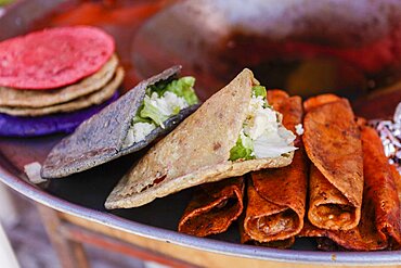 Close-up of various local tacos