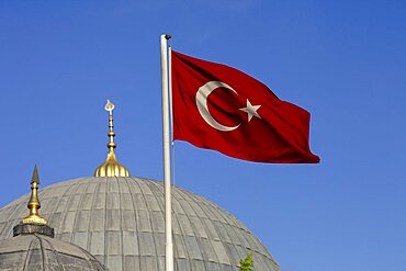 Turkey, Istanbul, Hagia Sophia and Turkish flag