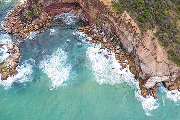 Australia, New South Wales, Port Macquarie, Aerial view of cliff and sea 