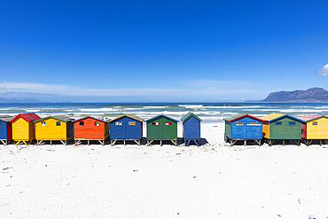 South Africa, Muizenberg, Row of colorful beach huts on Muizenberg Beach