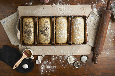 Directly above view of bread dough in kitchen