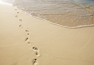 Footprints on empty sandy beach