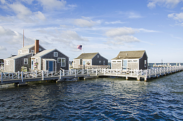 Old North Wharf buildings and American flag