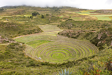 High angle view of terraced Inca ruins in Sacred Valley of the Incas
