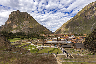 View into town from Inca ruins of Ollantaytambo