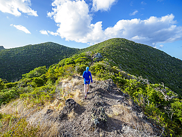 Rear view of female hiking on Lord Howe Island, Lord Howe Island, New South Wales, Australia