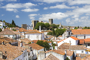 View of the ancient castle of Obidos originated in an early Roman settlement, Obidos, Oeste Leiria District, Portugal, Europe