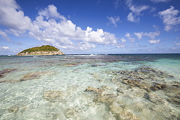 Blue sky and clouds frame the turquoise Caribbean Sea, Half Moon Bay, Antigua and Barbuda, Leeward Islands, West Indies, Caribbean, Central America