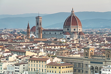 View of the Duomo with Brunelleschi Dome and Basilica di Santa Croce from Piazzale Michelangelo, Florence, UNESCO World Heritage Site, Tuscany, Italy, Europe