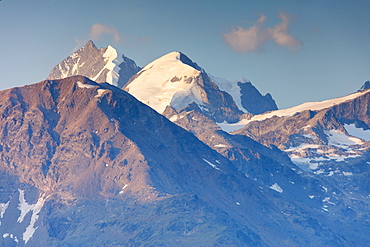 The high peaks partially covered with snow, Muottas Muragl, Samedan, Canton of Graubunden, Engadine, Switzerland, Europe