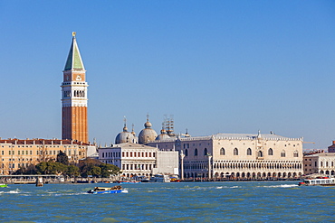 The blue lagoon frames the historical Piazza San Marco, Venice, UNESCO World Heritage Site, Veneto, Italy, Europe