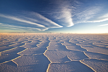 A seemingly endless landscape of pure salt stretches far across Bolivia remote southwest. Salar de Uyuni, Oruro, Bolivia, South America