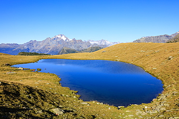 The blue Lakes of Campagneda framed by Monte Disgrazia, Malenco Valley, Province of Sondrio, Valtellina, Lombardy, Italy, Europe