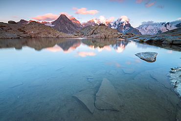 Pink clouds at sunset on Piz Bernina, Fuorcla Surlej, Corvatsch, Engadine, Canton of Graubunden, Swiss Alps, Switzerland, Europe