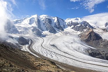 Overview of the Diavolezza and Pers glaciers, St. Moritz, canton of Graubunden, Engadine, Switzerland, Europe