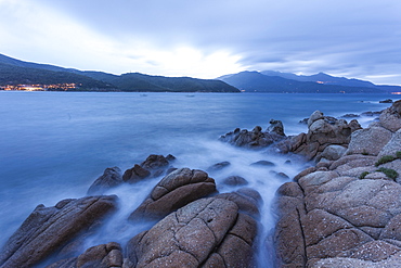 Blue sea at dusk, Marina di Campo, Elba Island, Livorno Province, Tuscany, Italy, Europe