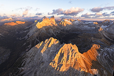 Aerial view of Colac, Gran Vernel and Marmolada, Dolomites, Trentino-Alto Adige, Italy, Europe