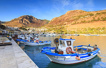 Fishing boats at the harbor, Castellammare del Golfo, province of Trapani, Sicily, Italy, Mediterranean, Europe