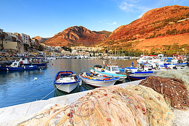 Fishing boats at the harbor, Castellammare del Golfo, province of Trapani, Sicily, Italy, Mediterranean, Europe