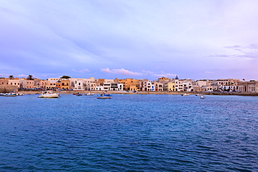 Harbor at dusk, Favignana island, Aegadian Islands, province of Trapani, Sicily, Italy, Mediterranean, Europe