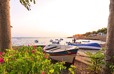 Harbor at sunset, Torretta Granitola, Campobello di Mazara, province of Trapani, Sicily, Italy, Mediterranean, Europe