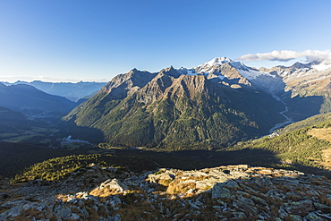 Monte Disgrazia seen from Valle di Chiareggio, Malenco Valley, province of Sondrio, Valtellina, Lombardy, Italy, Europe