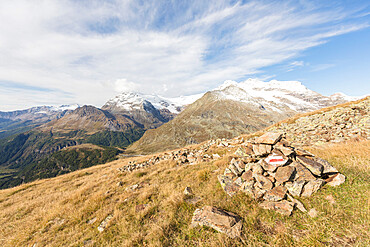 View of Poschiavo Valley from Piz Campasc, Bernina Pass, Engadine, canton of Graubunden, Switzerland, Europe