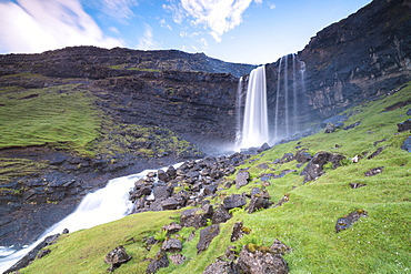 Fossa waterfall, Sunda municipality, Streymoy Island, Faroe Islands, Denmark, Europe