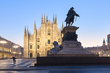 Statue of Vittorio Emanuele II monument and Milan Cathedral (Duomo), Milan, Lombardy, Italy, Europe