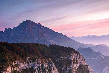 Grigna meridionale at sunrise seen from Monte Coltignone, Lecco, Lombardy, Italian Alps, Italy, Europe