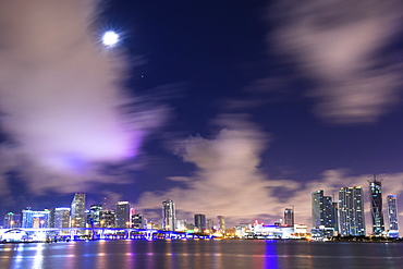 Night skyline of Downtown Miami from Watson Island, Miami, Florida, United States of America, North America