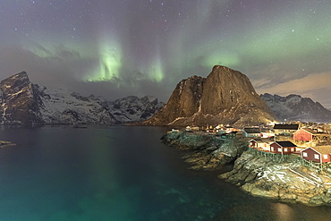 Northern Lights (Aurora borealis), Hamnoy, Lofoten Islands, Nordland, Norway, Europe