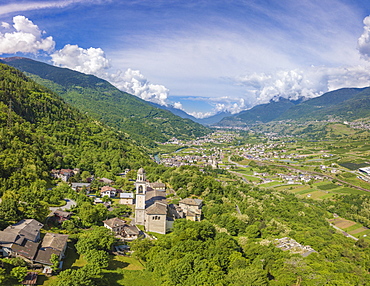 Aerial view of village of Sazzo, Ponte In Valtellina, Sondrio province, Lombardy, Italy, Europe