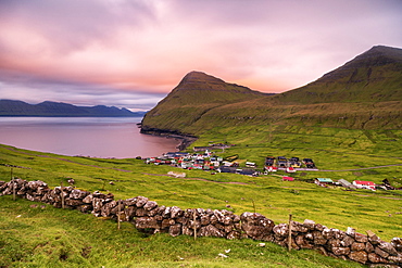 Coastal village of Gjogv, Eysturoy island, Faroe Islands, Denmark, Europe