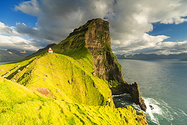 Kallur lighthouse, Kalsoy island, Faroe Islands, Denmark, Europe