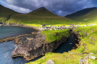 Coastal village of Gjogv, Eysturoy island, Faroe Islands, Denmark, Europe