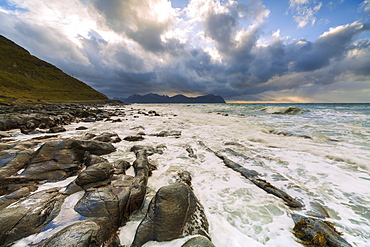 Rocks on beach in Vikten, Lofoten Islands, Norway, Europe