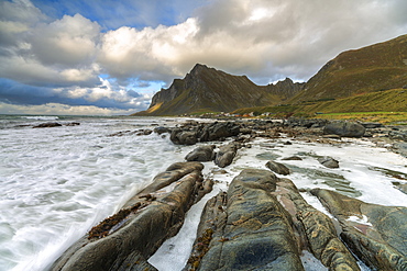 Rocks on beach in Vikten, Lofoten Islands, Norway, Europe