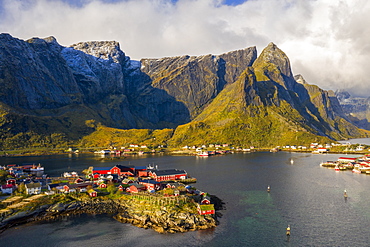 Town under mountains in Reine, Moskenes, Norway, Europe