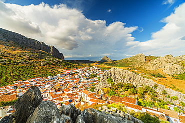 White town of Montejaque by mountains in Serrania de Ronda, Spain, Europe