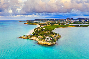 Aerial view by drone of Fort James surrounded by Caribbean Sea, St. John's, Antigua, Leeward Islands, West Indies, Caribbean, Central America