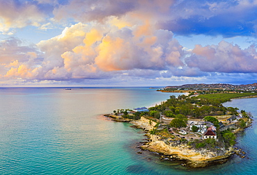 Aerial panoramic by drone of Fort James, St. John's, Antigua, Leeward Islands, West Indies, Caribbean, Central America