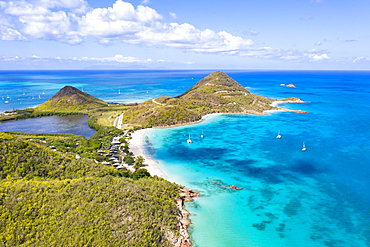 Aerial view by drone of Hermitage Bay and Pearns Point, Antigua, Antigua and Barbuda, Leeward Islands, West Indies, Caribbean, Central America