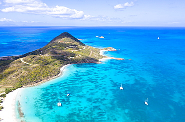 Aerial view by drone of Hermitage Bay and Pearns Point, Antigua, Antigua and Barbuda, Leeward Islands, West Indies, Caribbean, Central America