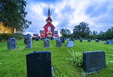 Tombstones in the graveyard of Veoy Church, Solsnes, Molde Municipality, More og Romsdal county, Norway, Scandinavia, Europe