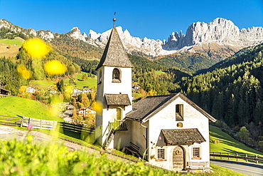 San Cipriano Romanesque Chapel, Tires Valley, Dolomites, South Tyrol, Italy, Europe