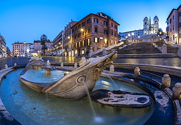 Panoramic of Piazza di Spagna (Spanish Steps), Barcaccia fountain and Trinita dei Monti, Rome, Lazio, Italy, Europe