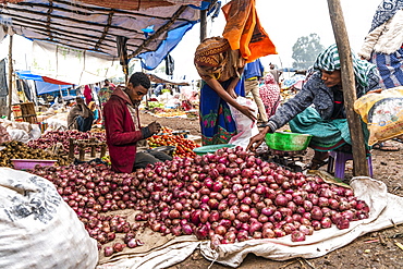 Man selling onions in Bati market, Amhara Region, Oromia, Ethiopia, Africa