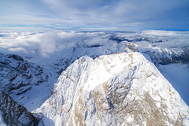 Aerial view of Gran Vernel covered with snow, Marmolada group, Dolomites, Trentino-Alto Adige, Italy, Europe