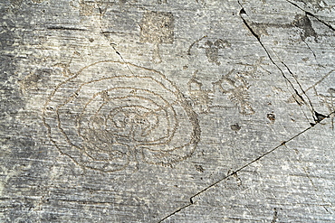 Rupestrian engravings depicting labyrinth and warriors, Naquane National Park, Capo di Ponte, Valcamonica (Val Camonica), Brescia province, Lombardy, Italy, Europe